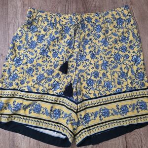 J. Jill Yellow and Blue Floral Drawstring Shorts